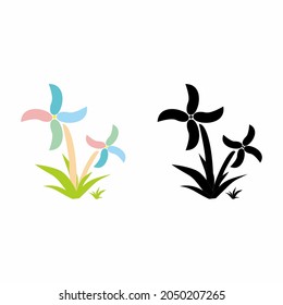 vector illustration of wild growing flower icon with color and silhouette 