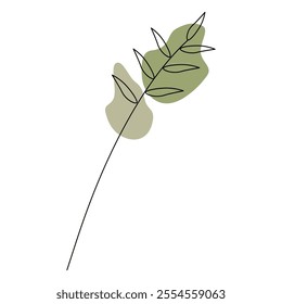 Vector illustration of wild herbs and flowers with patches of brown and green shades on the background, black and white illustration on a white background.