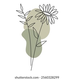 Vector illustration of wild herbs and flowers with patches of brown and green shades on the background, black and white illustration on a white background.