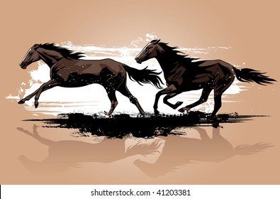 Vector illustration of wild horses running