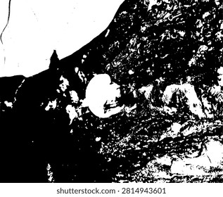 Vector illustration of a wild mushroom growing on a tree trunk with fallen leaves. High contrast black and white grunge stencil fungus EPS for rustic apparel, t-shirt design, and bold background.