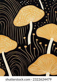 Vector illustration with wild mushrooms. Abstract background with a nature theme