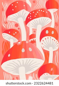 Vector illustration with wild mushrooms. Abstract background with a nature theme