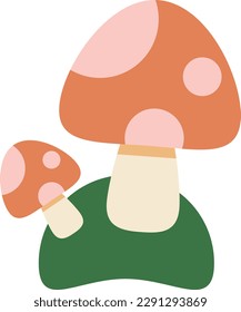 Vector illustration of wild mushrooms. Small red mushrooms with white dots.