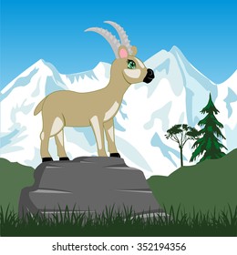 Vector illustration wild sawhorse and snow mountains