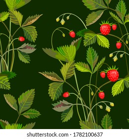 vector illustration wild strawberry seamless pattern