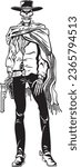 vector illustration of Wild West skeleton gunfighter cowboy
