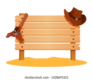 Vector Illustration with a Wild Western  Board with Cowboy Accessories. 