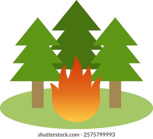 vector illustration of a wildfire burning through a coniferous forest