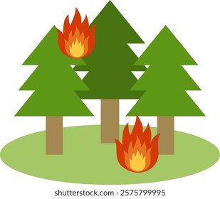 vector illustration of a wildfire burning through a coniferous forest