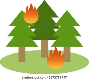 vector illustration of a wildfire burning through a coniferous forest