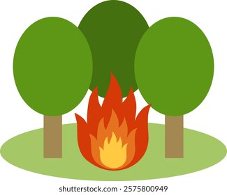 vector illustration of a wildfire burning through a deciduous forest