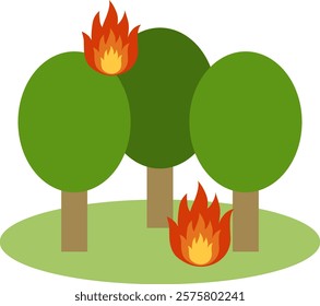 vector illustration of a wildfire burning through a deciduous forest