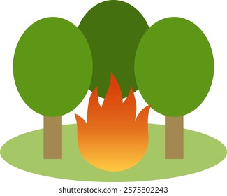 vector illustration of a wildfire burning through a deciduous forest