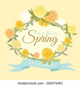 Vector Illustration of  Wildflowers' frame with ribbon and place for your text