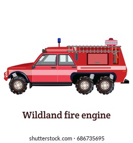 Vector illustration of wildland fire engine isolated on white background. Flat style design.