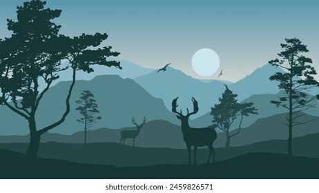 Ilustración vectorial de la vida silvestre con siluetas azules