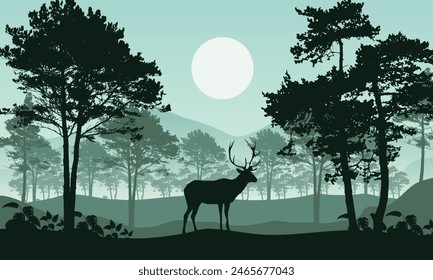 Vector illustration of wildlife with blue silhouettes