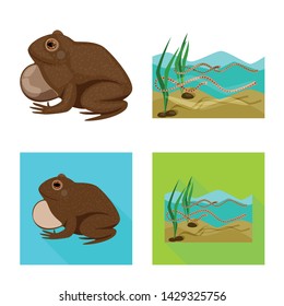 Vector illustration of wildlife and bog sign. Set of wildlife and reptile vector icon for stock.