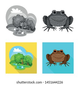 Vector illustration of wildlife and bog symbol. Set of wildlife and reptile stock symbol for web.