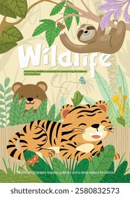 Vector illustration of wildlife day poster with cute animals