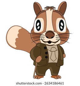 Vector illustration of the wildlife squirrel in fashionable suit