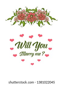 Vector illustration will you marry me with frame floral isolated on white backdrop hand drawn