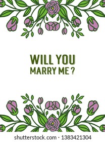 Vector illustration will you marry me for purple flower frame isolated on white backdrop