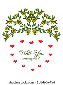 Vector illustration will you marry me with pattern art yellow wreath frame