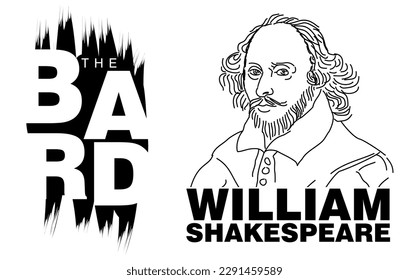 A vector illustration of William Shakespeare in black on an isolated white background
