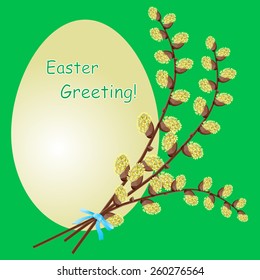Vector illustration with willow on the green background.