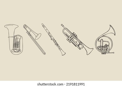 Vector illustration - Wind musical instruments