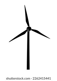 Vector illustration of Wind power plant black icon isolated on white. Concept of World Environment Day, Save the Earth, sustainability, renewable wind energy source.