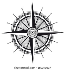 Vector illustration of wind rose in black and white color