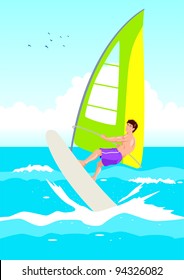 Vector illustration of a wind surfer