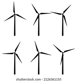 Vector illustration of Wind turbine or windmill silhouettes  icon Isolated.