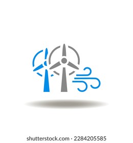 Vector illustration of wind turbine work. Icon of wind renewable energy generation. Symbol of green power industry. Sign of renewable natural environmental safety electricity sources.