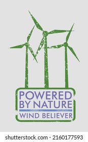 Vector illustration of wind turbines silhouette with text.