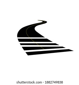 Ilustración vectorial de la sinuosa carretera negra en blanco