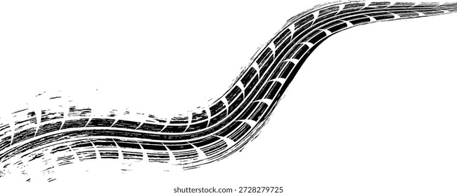 Vector illustration of winding car tire tread marks on a white background. Perfect for automotive design projects