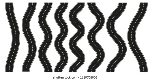 Vector illustration. Winding road isolated on white background. Asphalt roads. View from above.
