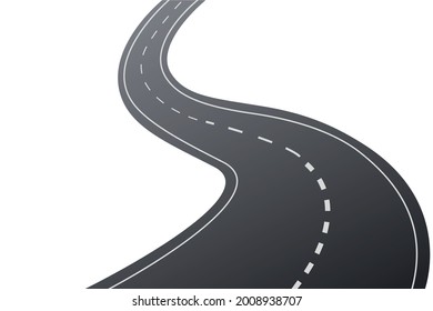 Vektorgrafik einer gewundenen Straße mit Markierungen.