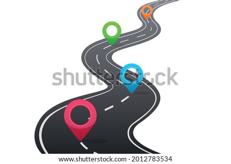 Vector illustration of a winding road with a navigator.