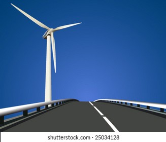 Vector illustration of a windmill beside the road