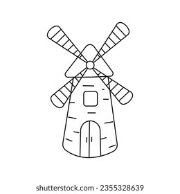Vector illustration of windmill in doodle style. Isolated on a white background.