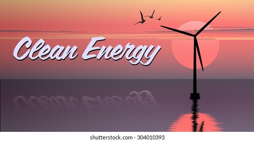 vector illustration of windmill. electric windmill in the sea. windmill at sunset. windmill at sunrise. clean energy icon. clean energy logo.