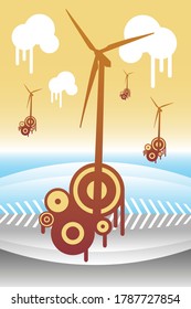Vector illustration of windmill, with elements and grunge style