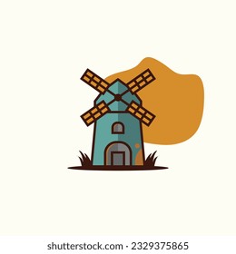 Ilustración vectorial del molino de viento en color plano