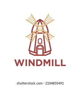 Ilustración vectorial del molino de viento, molino para la marca del logotipo de la mascota de la agricultura 