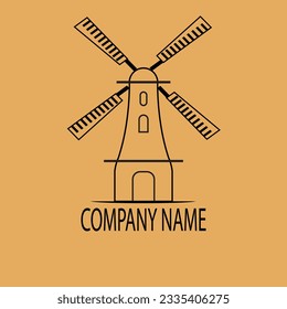 vector illustration of a windmill in a wheat field, great for sticker emblem templates
